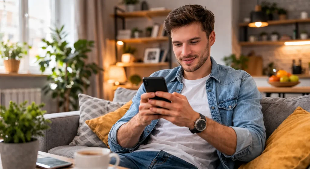 Pessoa a usar um smartphone para jogar na lotaria