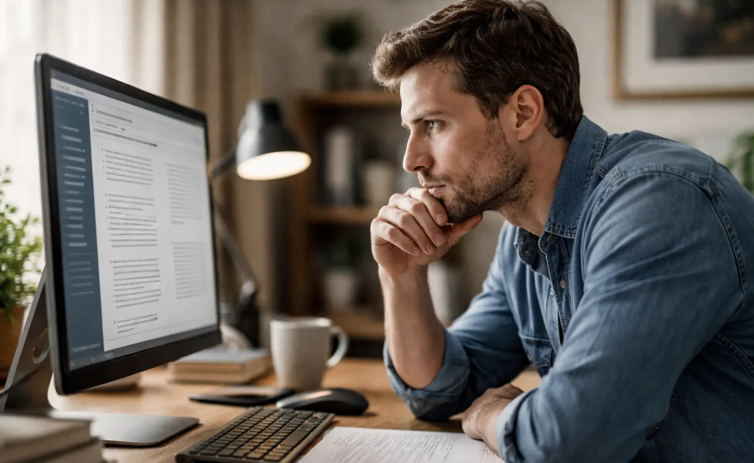Pessoa a analisar informações num ecrã de computador