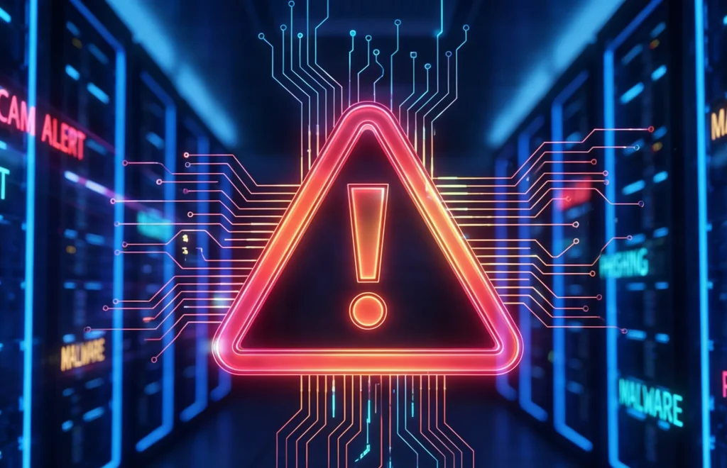 Sinal de alerta de segurança sobre fundo digital