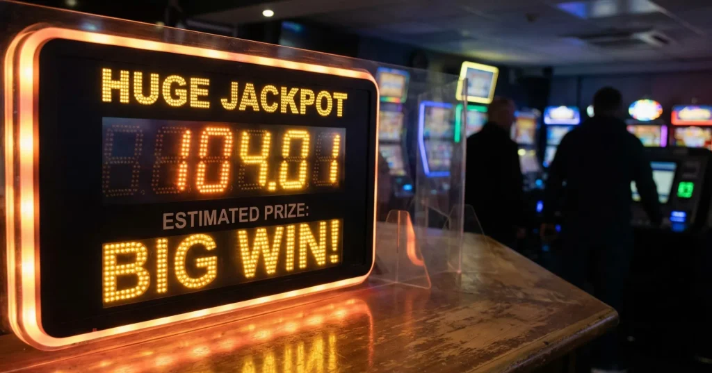 Painel luminoso a mostrar um jackpot elevado de lotaria