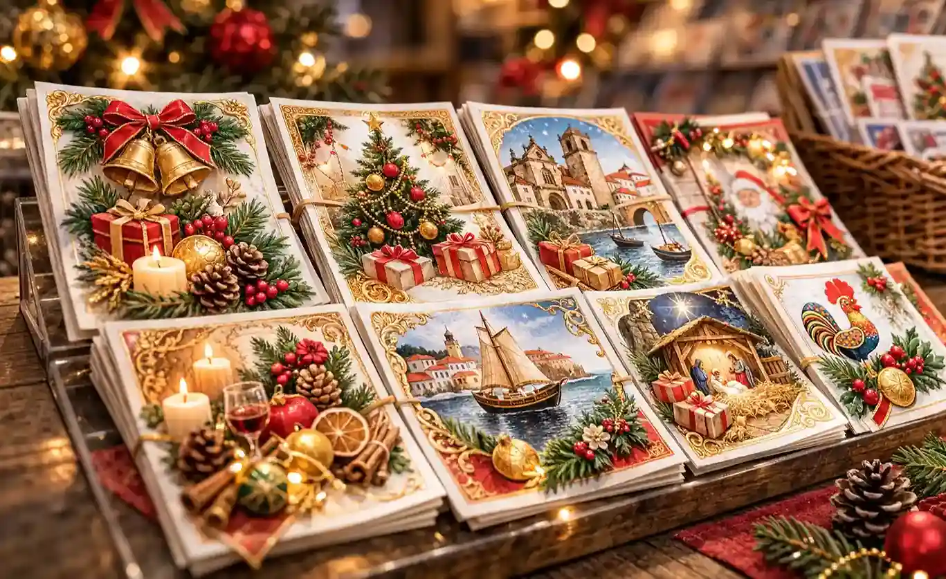 Fracções de bilhetes da Lotaria de Natal expostas num quiosque