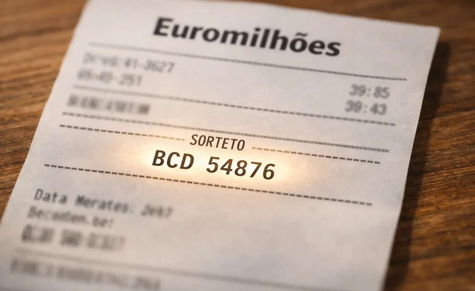 Bilhete do Euromilhões com código alfanumérico M1lhão destacado