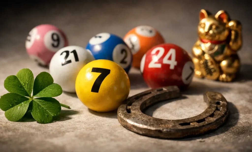 Bolas de lotaria e símbolos de sorte tradicionais