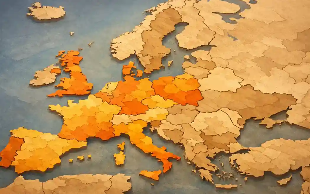 Mapa da Europa com países participantes do Euromilhões destacados
