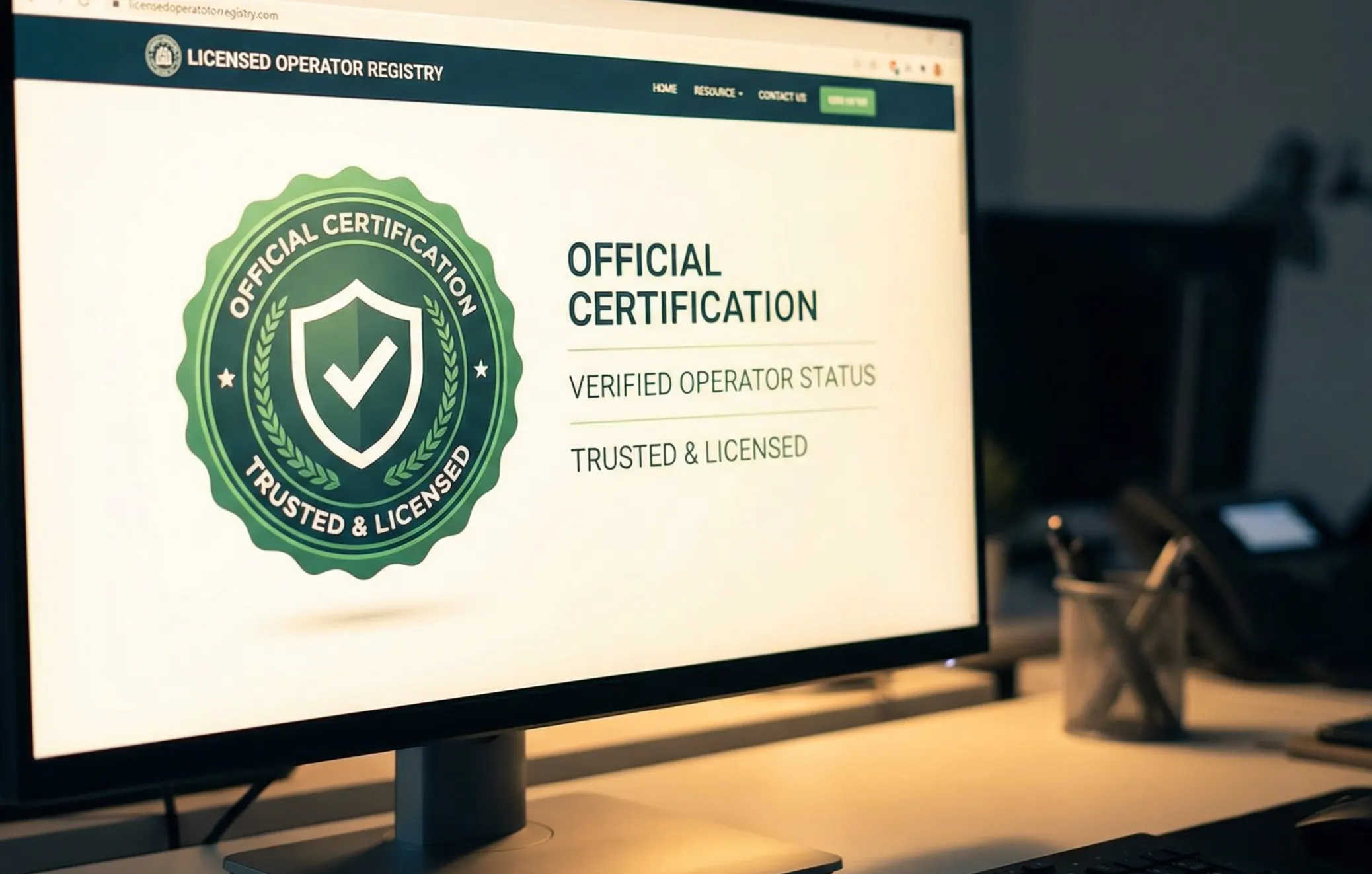 Ecrã de computador a mostrar selo de certificação oficial